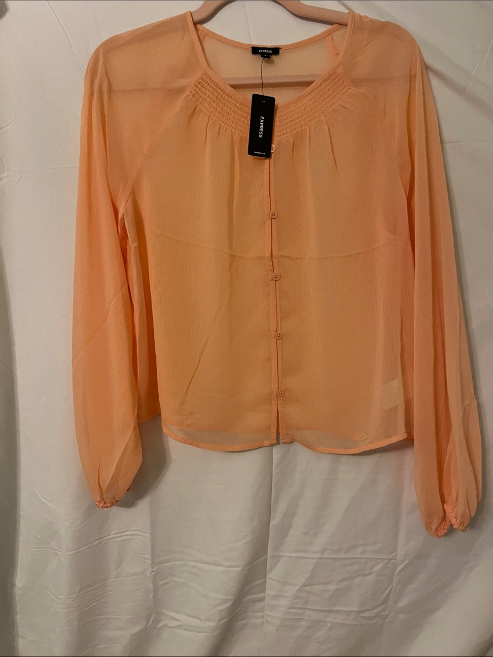 Express Peach Sheer Button-Front Blouse